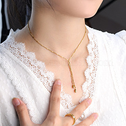 304 Stainless Steel Double Teardrop Tassel Y Necklaces for Women&nbsp;WGBAA8B-01