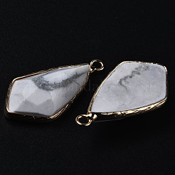 天然ハウライトチャーム  金メッキ真鍮エッジとループ付き  多面カット  菱形  35x17.5x8.5mm  穴：2mm&nbsp;G-Q998-029C