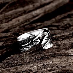 Fashionable Unisex 316L Surgical Stainless Steel Feather Cuff Rings&nbsp;RJEW-BB09945-10