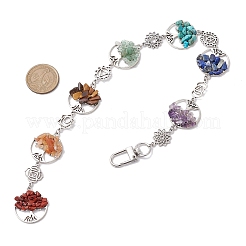 Flat Round with Tree of Life Natural & Synthetic Gemstone Chips Pendant Decorations&nbsp;HJEW-JM02335