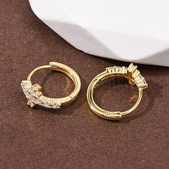 クロス 925 スターリングシルバー マイクロパヴェ クリアキュービックジルコニア フープピアス  ゴールドカラー  14.5x6mm&nbsp;EJEW-K317-06G