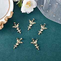 5Pcs Brass Micro Pave Clear Cubic Zirconia Pendants&nbsp;ZIRC-SZ0003-21