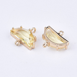 透明ガラスリンクコネクター  真鍮パーツ  多面カット  半円  ライトゴールド  ライトカーキ  14x16x5mm  穴：1.2mm&nbsp;X-GLAA-T007-16F