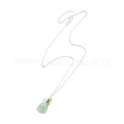 Raw Natural Green Fluorite Nuggets with Flower Wire Wrapped Pendant 304 Stainless Steel Cable Chain Necklaces&nbsp;NJEW-TA00268