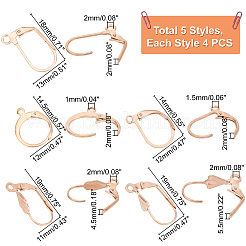 20個 5スタイル PVD真空メッキ 304ステンレススチール フレンチフックピアス金具  カン付き  ローズゴールド  14.5x12x2mm  穴：1mm  ピン：0.8x1mm  4個/スタイル&nbsp;STAS-PH0001-57