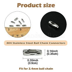 304ステンレススチールボールチェーンコネクター  ステンレス鋼色  9x3.5x3mm  2.4mmボールチェーンに適合&nbsp;STAS-YW0001-76P