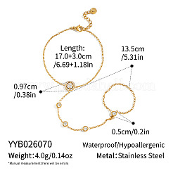 304 Stainless Steel Pave Flat Round Clear Cubic Zirconia Hand Chain Ring Bracelets for Women&nbsp;KK9979