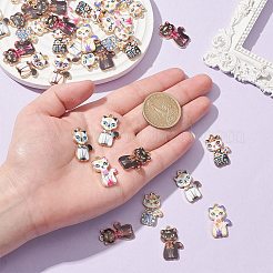 40 個 8 スタイルラックメッキ合金ペンダント  印刷  鉛フリー＆カドミウムフリー＆ニッケルフリー  猫のチャーム  ライトゴールド  ミックスカラー  23x14x2mm  穴：1.6mm  5個/スタイル&nbsp;ENAM-CJ0004-89