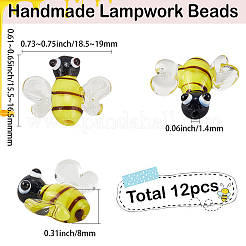 12個の手作りランプワークビーズ  ミツバチ  きいろ  15.5~16.5x18.5~19x8mm  穴：1.4mm&nbsp;LAMP-SC0001-55