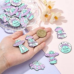 20個5スタイル不透明アクリルパーツ  ufo with cat & flat round with ufo & word i wanna leave  パープル  26~39x26~36.5x2mm  穴：1.8mm  4個/スタイル&nbsp;SACR-CJ0001-27