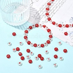 2 連売り 手作りランプワークビーズ 連売り  ハート付きフラットラウンド  ミックスカラー  8x3mm  穴：1.2mm  約48個/連  14.57''（37センチメートル）&nbsp;LAMP-CJ0003-18