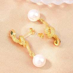 Snake Brass Micro Pave Cubic Zirconia Stud Earrings&nbsp;EJEW-K249-13G