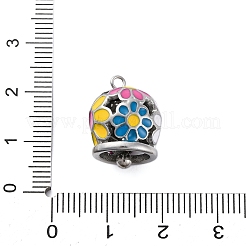 304ステンレスペンダント  エナメル  花のチャーム付きベル  ステンレス鋼色  16x13mm  穴：1.5mm&nbsp;STAS-H235-11P