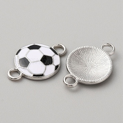 スポーツボールテーマ合金エナメルコネクタチャーム  プラチナトーンボールリンク  ホワイト  サッカー  21.5x14x3mm  穴：2.6mm&nbsp;ENAM-WH0065-44F