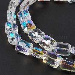 透明電気メッキガラスビーズ連売り  半分メッキ  長方形  12x9x6mm  穴：1.2mm  約60個/連  28.74''（73センチメートル）&nbsp;EGLA-E030-01L