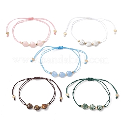 Natural Gemstone Heart Beads Braided Bead Bracelets&nbsp;BJEW-JB13527