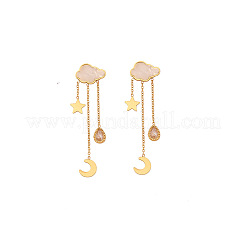 304 Stainless Steel Micro Pave Clear Cubic Zirconia Dangle Stud Earrings&nbsp;FS-WG87FF9-02