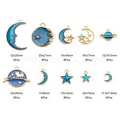 80個10スタイルの天体合金エナメルペンダント  星空のテーマ  フラットラウンド＆スター＆ムーン＆プラネット＆キャット  ライトゴールド  ブルー  8個/スタイル&nbsp;ENAM-LS0001-30