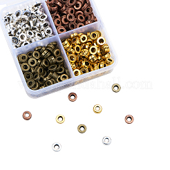 チベット風合金ビーズ  鉛フリー及びカドミウムフリー  ドーナツ  ミックスカラー  6x2mm  穴：2.5mm  140個/カラー  4色  560個/箱&nbsp;PALLOY-CJ0001-51-RS