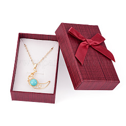 厚紙のジュエリーボックス  ジュエリーギフト包装用  ちょう結びの長方形  暗赤色  8.3x5.3x2.4cm&nbsp;X1-CON-TAC0001-14C