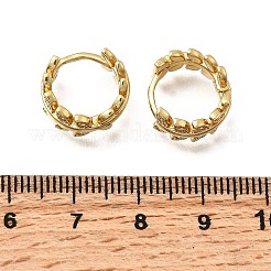 真鍮マイクロパヴェクリアキュービックジルコニアリーフフープピアス  ラックめっき  長持ちメッキ  カドミウムフリー＆鉛フリー  18KGP本金メッキ  14x7.5mm&nbsp;EJEW-P322-15G