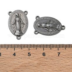 ホーリー楕円形の彫刻が施された聖母マリア チベット様式の合金のシャンデリア コンポーネント リンク  3ループコネクター  ロザリオのセンターピース  鉛フリー＆カドミウムフリー＆ニッケルフリー  ガンメタ色  23x14.5x3mm  穴：1mm&nbsp;X-TIBEP-LF0961YKG-B-FF