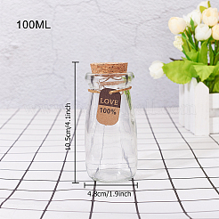 ガラス瓶  コルク栓とタグ付き  ウィッシングボトル  透明  10.5x4.8cm  容量：100ミリリットル  10個/箱&nbsp;CON-BC0005-48