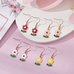 フラワー亜鉛合金エナメルダングルイヤリング  イオンプレーティング(IP) 304ステンレススチールピアスフック  女性のための  ミックスカラー  35x11mm&nbsp;EJEW-JE05291