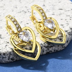 真鍮クリアキュービックジルコニアフープピアス  ハート  18KGP本金メッキ  31.5x16mm&nbsp;EJEW-M047-12G