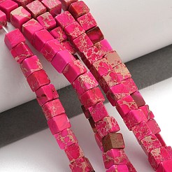 ナチュラルインペリアルジャスパービーズ連売り  染め  キューブ  濃いピンク  6x6x6mm  穴：1.2mm  約54~56個/連  15.1~15.3インチ（38.5~39cm）&nbsp;G-I248-02-06