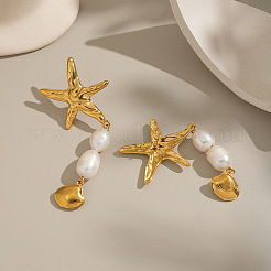 Stainless Steel Starfish with Shell Shape Dangle Stud Earrings&nbsp;YU0705