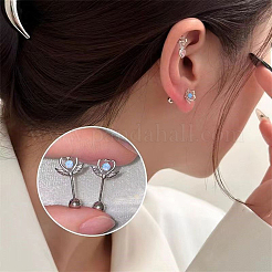 4ペア4スタイルの真鍮パヴェキュービックジルコニア軟骨イヤリング  プラチナ  混合図形  18mm  ピン：0.8mm  1ペア/スタイル&nbsp;AJEW-BBC0002-50