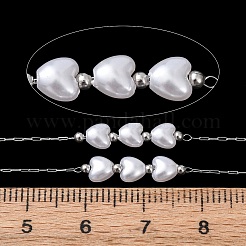 304 Stainless Steel Round Bead & ABS Plastic Pearl Heart Bead Cable Chains&nbsp;CHS-G048-07P
