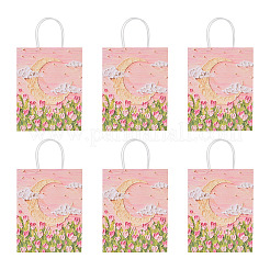 花柄プリント紙ギフトバッグ6個  ハンドル付き  模様の長方形  カラフル  21x11x27cm&nbsp;ABAG-TADJ0001-08A