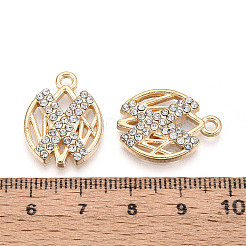 合金ラインストーンペンダント  X形状  鉛フリー＆カドミウムフリー  ライトゴールド  22x16.5x3mm  穴：2mm&nbsp;FIND-N008-04KCG