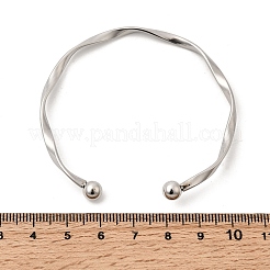 女性用304ステンレススチールカフバングル  ツイスト  ステンレス鋼色  内径：2.28インチ（5.8cm）x2.40インチ（6.1cm）&nbsp;BJEW-D407-01P