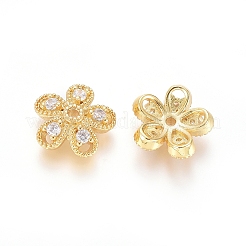 5-Petal Brass Micro Pave Clear Cubic Zirconia Bead Caps&nbsp;ZIRC-G153-41G