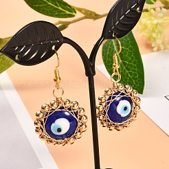 Evil Eye Flat Round Lampwork Dangle Earrings for Girl Women&nbsp;EJEW-JE04677