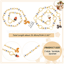 2Pcs 2 Style  Autumn Acrylic Beaded Knitting Row Counter Chains with Alloy Emanel Squirrel Acorn&nbsp;HJEW-AB00690