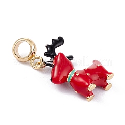 真鍮エナメルヨーロピアンダングルチャーム  大きな穴のペンダント  長持ちメッキ  クリスマスのために  エルク  レッド  18KGP本金メッキ  20x16x7.5mm  穴：4.3mm&nbsp;KK-P201-37G