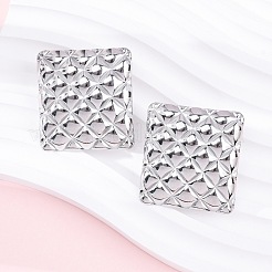 女性用304ステンレススチールスタッドピアス  菱形  ステンレス鋼色  44x44mm&nbsp;LS-EJEW-K306-08P