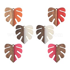 6Pcs Resin & Walnut Wood Pendants&nbsp;RESI-FS0002-21