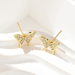 Brass Micro Pave Clear Cubic Zirconia Stud Earrings&nbsp;EJEW-A128-01G