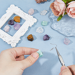 12Pcs 6 Styles Raw Rough Natural Green Aventurine & Amethyst & Tiger Eye & Quartz Crystal & Rose Quartz Pendants&nbsp;PALLOY-FH00085