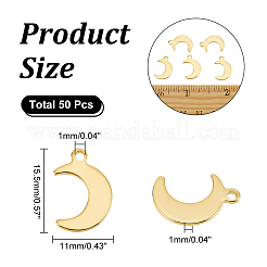 304ステンレススチールチャーム  ムーン  ゴールドカラー  15.5x11x1mm  穴：1mm  50個/箱&nbsp;STAS-UN0018-87G
