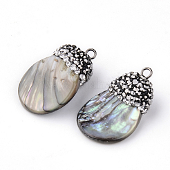 Rhinestone Abalone Shell/Paua Shell Pendants&nbsp;SSHEL-S257