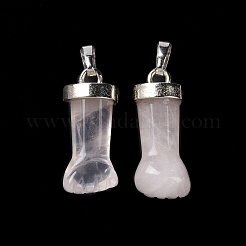 天然石ローズクォーツペンダント  figaハンドチャーム  プラチナトーンの真鍮パーツ  19~24x9~10x6mm  穴：4mm&nbsp;G-K322-01F-P-01