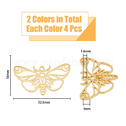 8個2色201ステンレスペンダント  レーザー切断  蝶  ゴールデン·ステンレス鋼色  18x32.5x1mm  穴：1.6mm  4個/カラー&nbsp;STAS-DC0013-27