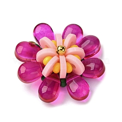 ガラスとポリマークレイのペンダント  花  304ステンレススチール製丸カン付き  18KGP本金メッキ  フクシア  26x10mm&nbsp;PALLOY-MZ00810-04