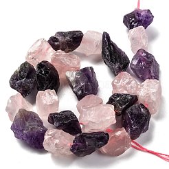 Rough Raw Natural Rose Quartz & Amethyst Beads Strands&nbsp;G-J388-04